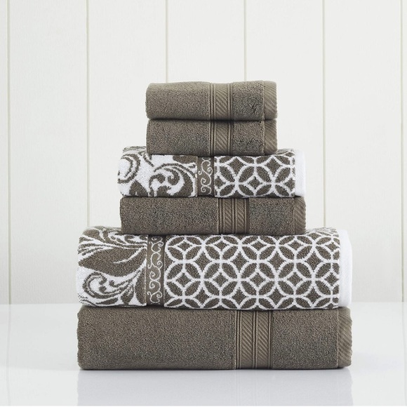 Trefoil Filigree 6-Piece Reversible Yarn Jacquard Towel Set 100% Combed Cotton - Picture 1 of 5